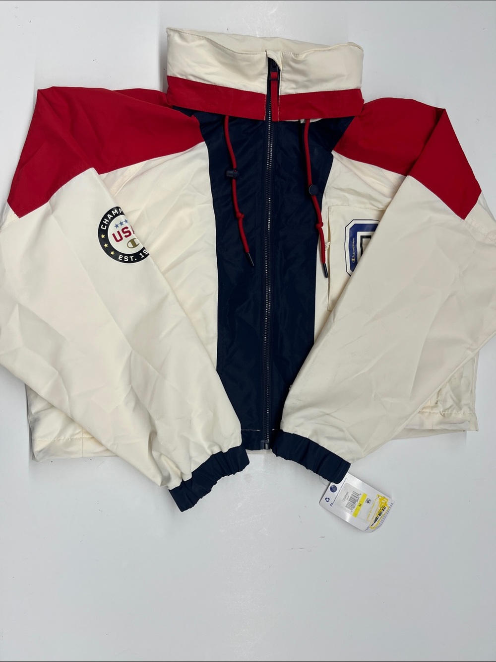 NEW Champion Women’s USA Color-Block Cropped Windbreaker Jacket Size Medium